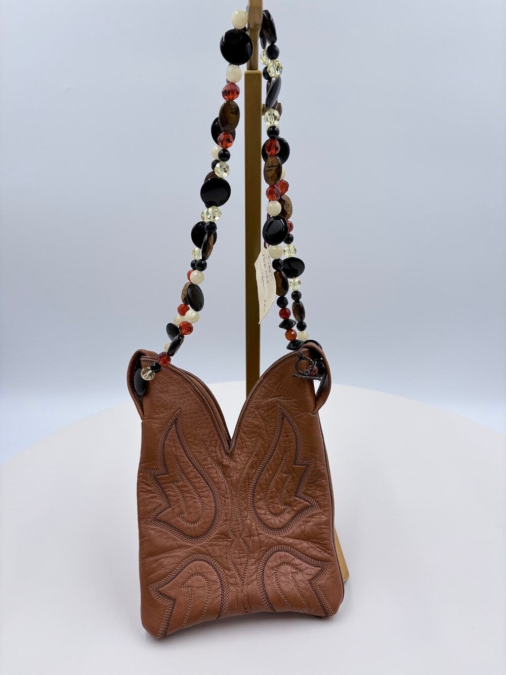 Handmade Cowboy Boot Purse with Stones as handle